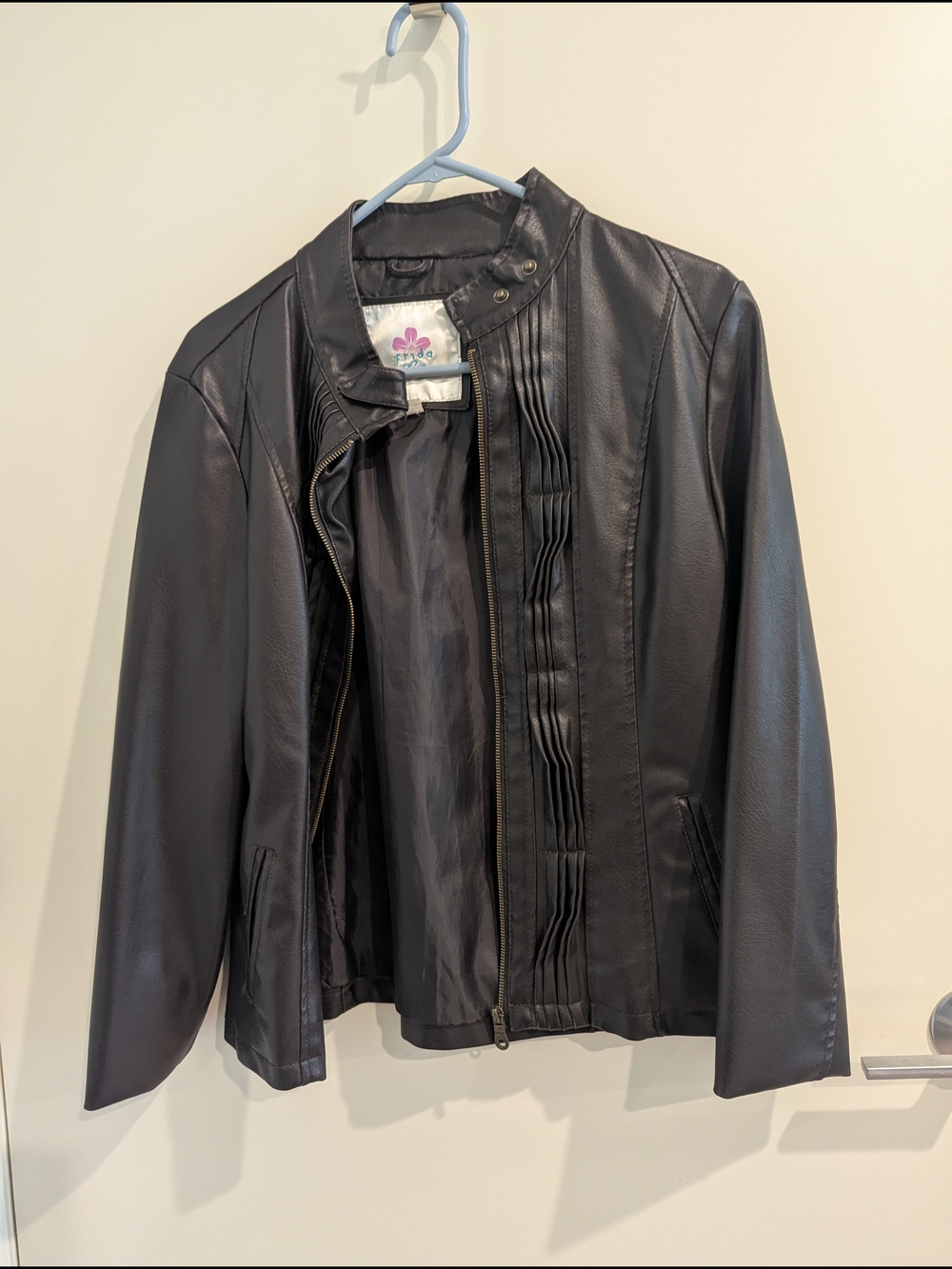 Frieda G Women’s Faux Leather Jacket with Pintuck Front